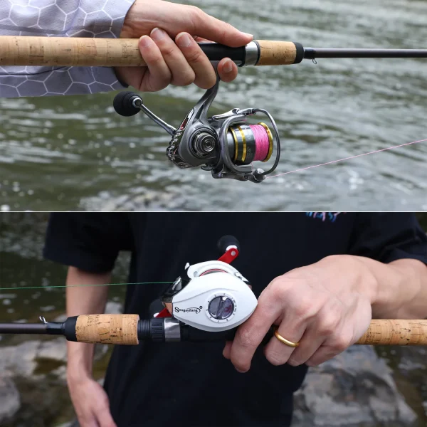 sougayilang 2.1m ultra light wooden handle spinning rods casting fishing pole carbon fibre bass trout rods cork handle pole