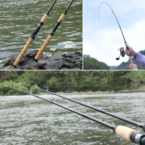 sougayilang 2.1m ultra light wooden handle spinning rods casting fishing pole carbon fibre bass trout rods cork handle pole