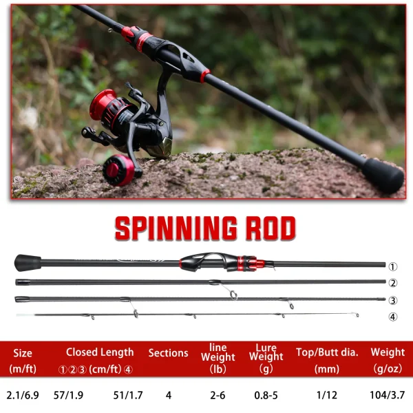 sougayilang casting spinning fishing rod 2.1m ultralight carbon fiber rod pole 4 section with eva handle 0.8 5g lure weight