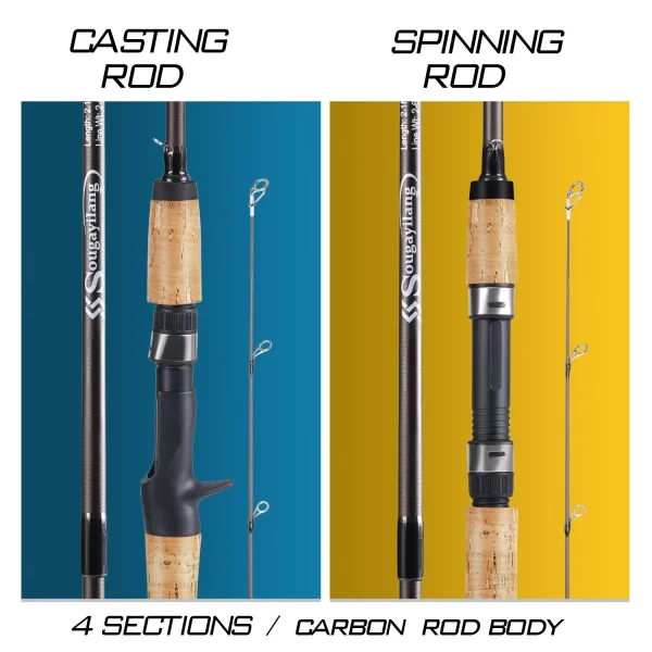 sougayilang 2.1m ultra light wooden handle spinning rods casting fishing pole carbon fibre bass trout rods cork handle pole