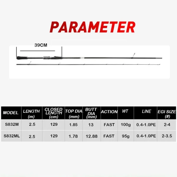 squid egi rod squid lure rod spinning rod m/ml pe 0.4 1.0 size #2 4 egging fishing rod light weight 95g 100g 40t carbon rod