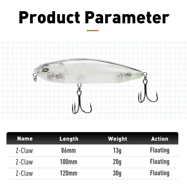 leydun z claw floating pencil fishing lures 86mm 100mm 120mm topwater hard baits surface stickbait good action bass wobblers