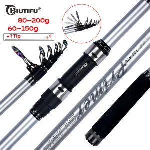 biutifu telescopic surf fishing rods 3.9/4.2/4.5/5.0/5.3m 30t carbon travel spinning power 60 200g throw surfcasting shore pole
