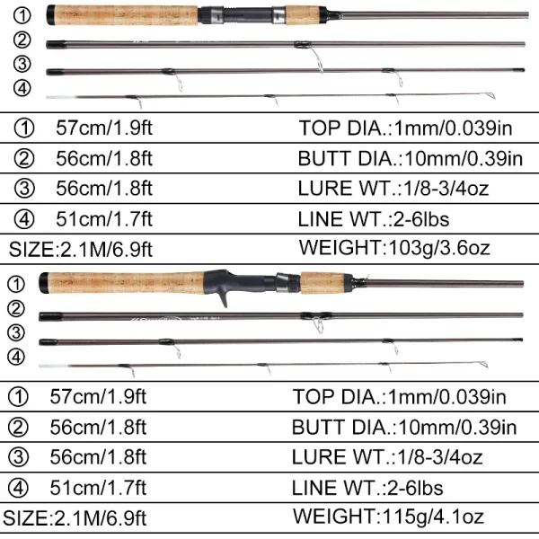 sougayilang 2.1m ultra light wooden handle spinning rods casting fishing pole carbon fibre bass trout rods cork handle pole