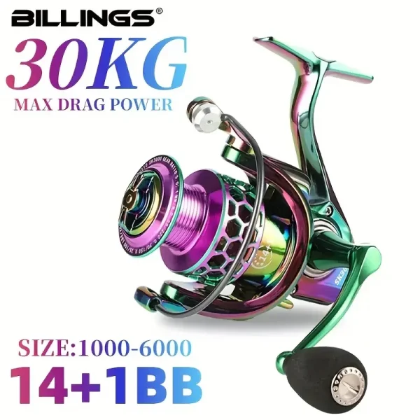 billings sk 1000 6000 series, 5.0:1/4.7:1 gear ratio, 22lb max drag, cnc metal rocker,spinning fishing reel,for freshwater saltw