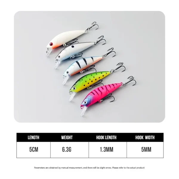 taiyu 5pcs/box fishing lure 50mm 6.3g luminous minnow bait slow sinking lure far casting swimbait realistic artificial hard bait